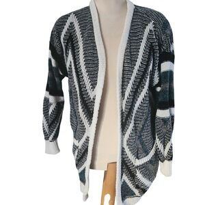Warehouse One Geometric Stripe Open‎ Front Cardigan Sweater XL TG